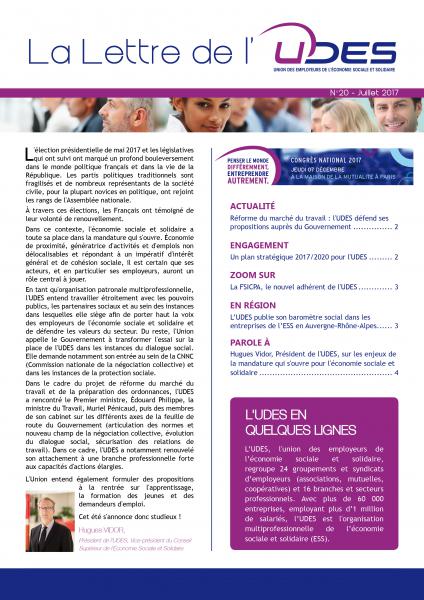 Couverture du 20e numéro de La Lettre de l'UDES