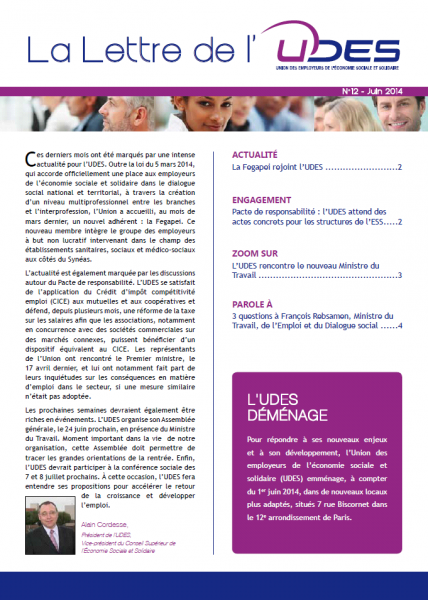 Couverture du 12e numéro de La Lettre de l'UDES