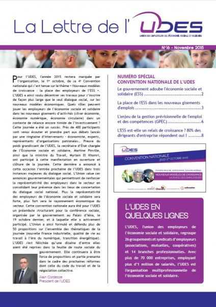 Couverture du 16e numéro de La Lettre de l'UDES