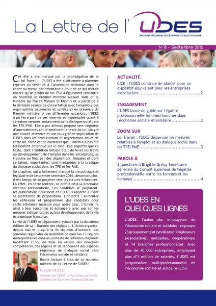 Couverture Lettre de l'UDES numéro 18